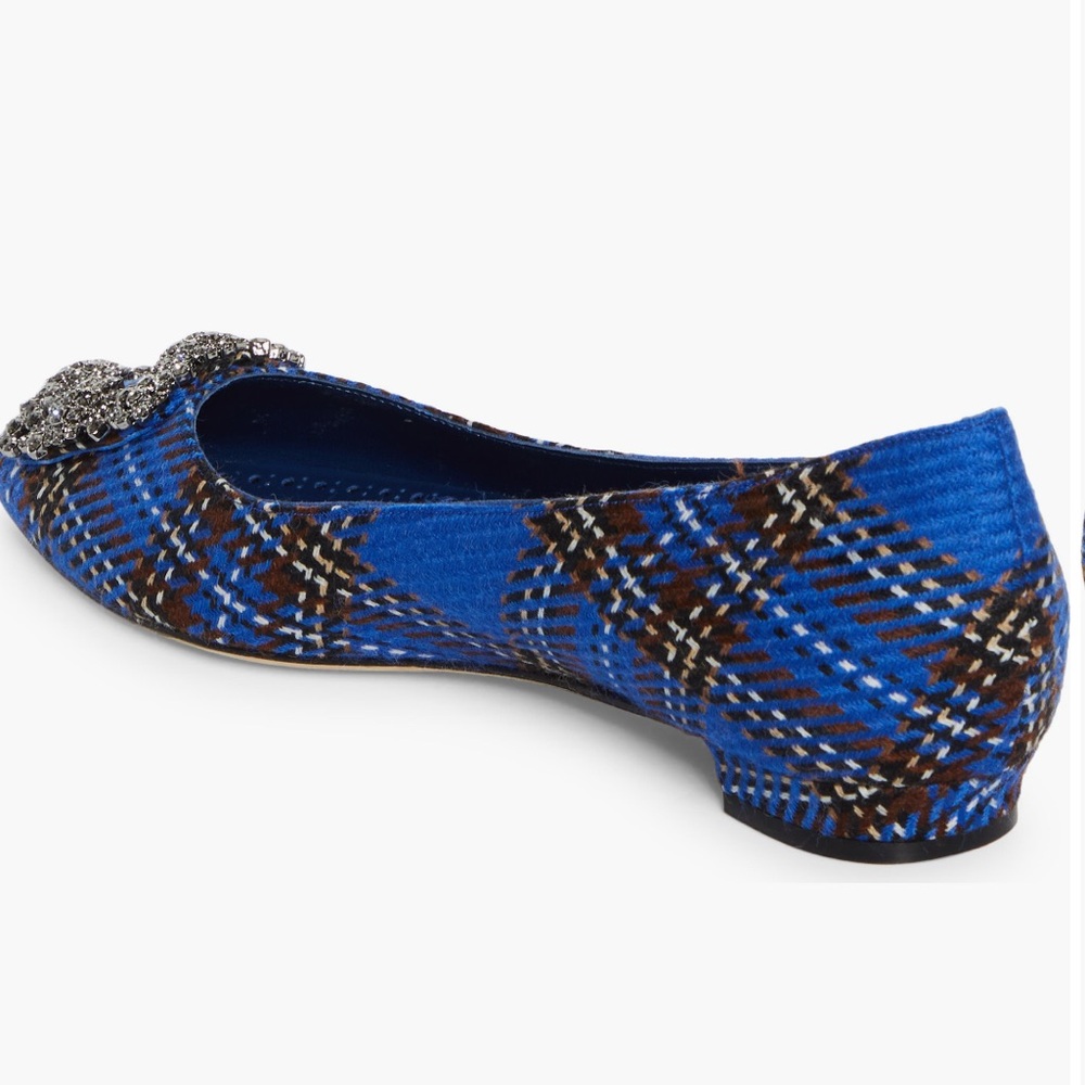 Manolo blahnik Hangisi Chrystal Buckle Wool Flats, NEW - Picture 3 of 17